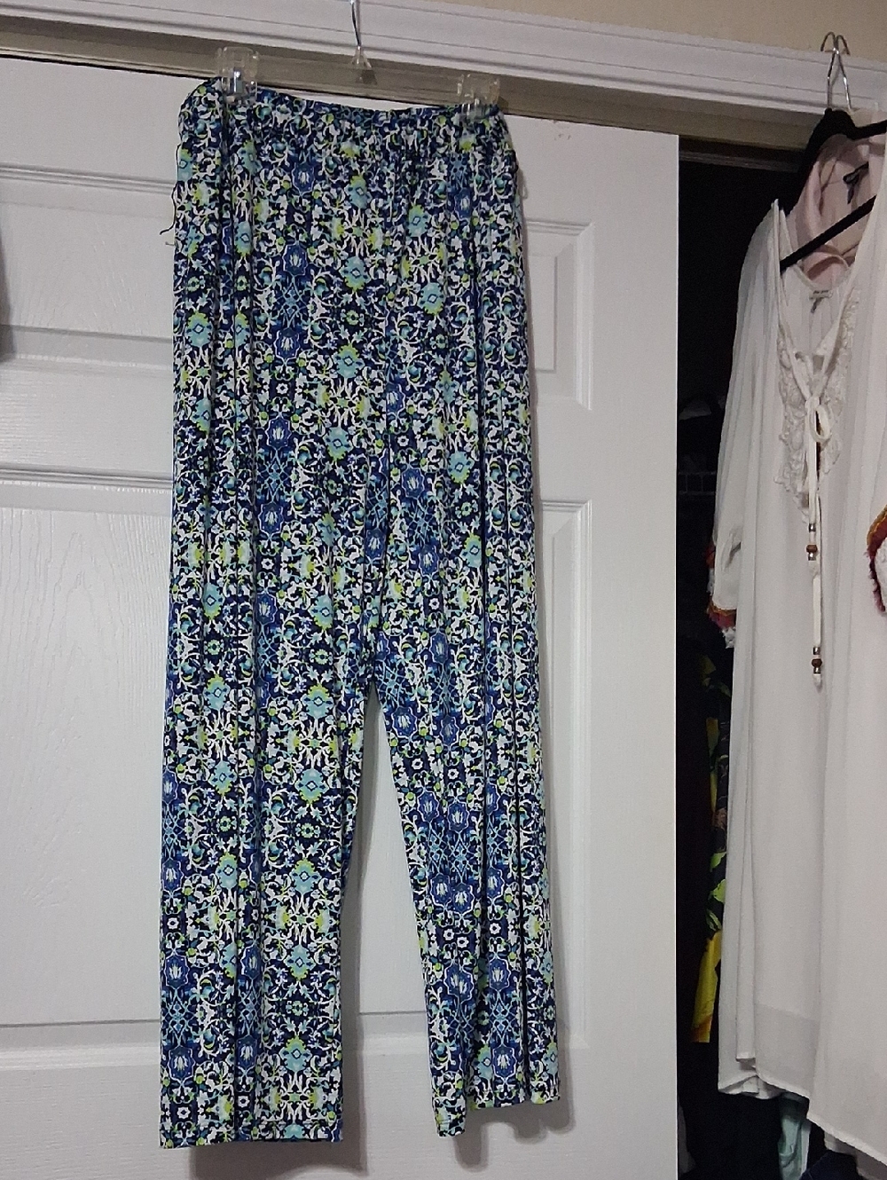 Women’s Navy & Aqua Floral Wide Leg Pull-On Pants Sz 1X   $32.
